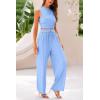 imagePRETTYGARDEN 2 Piece Sets for Women Summer Casual 2025 Spring Sleeveless Tank Ribbed Travel Vacation Lounge Wear OutfitsLight Blue