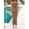 imagePRETTYGARDEN Maxi Skirt Sets Women 2 Piece Outfits Summer 2025 Spring One Shoulder Sleeveless Ruched Bodycon Long SkirtsKhaki