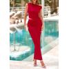 imagePRETTYGARDEN Maxi Skirt Sets Women 2 Piece Outfits Summer 2025 Spring One Shoulder Sleeveless Ruched Bodycon Long SkirtsRed