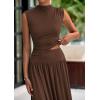 imagePRETTYGARDEN Womens 2 Piece Skirt Set 2025 Summer Ruched Tank Tops Ruffle Maxi Skirts Wedding Guest Matching OutfitsCoffee
