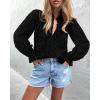 imagePRETTYGARDEN Womens Dressy Casual Blouse Tops Fall Spring Puff Long Sleeve Button V Neck Hollow Out Lace Embroidered ShirtsBlack