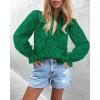 imagePRETTYGARDEN Womens Dressy Casual Blouse Tops Fall Spring Puff Long Sleeve Button V Neck Hollow Out Lace Embroidered ShirtsDark Green