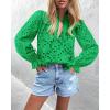 imagePRETTYGARDEN Womens Dressy Casual Blouse Tops Fall Spring Puff Long Sleeve Button V Neck Hollow Out Lace Embroidered ShirtsGreen