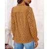 imagePRETTYGARDEN Womens Dressy Casual Blouse Tops Fall Spring Puff Long Sleeve Button V Neck Hollow Out Lace Embroidered ShirtsKhaki