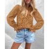 imagePRETTYGARDEN Womens Dressy Casual Blouse Tops Fall Spring Puff Long Sleeve Button V Neck Hollow Out Lace Embroidered ShirtsKhaki