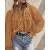 imagePRETTYGARDEN Womens Dressy Casual Blouse Tops Fall Spring Puff Long Sleeve Button V Neck Hollow Out Lace Embroidered ShirtsKhaki