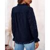 imagePRETTYGARDEN Womens Dressy Casual Blouse Tops Fall Spring Puff Long Sleeve Button V Neck Hollow Out Lace Embroidered ShirtsNavy