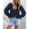 imagePRETTYGARDEN Womens Dressy Casual Blouse Tops Fall Spring Puff Long Sleeve Button V Neck Hollow Out Lace Embroidered ShirtsNavy