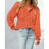 imagePRETTYGARDEN Womens Dressy Casual Blouse Tops Fall Spring Puff Long Sleeve Button V Neck Hollow Out Lace Embroidered ShirtsOrange