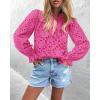 imagePRETTYGARDEN Womens Dressy Casual Blouse Tops Fall Spring Puff Long Sleeve Button V Neck Hollow Out Lace Embroidered ShirtsRose Red