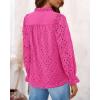 imagePRETTYGARDEN Womens Dressy Casual Blouse Tops Fall Spring Puff Long Sleeve Button V Neck Hollow Out Lace Embroidered ShirtsRose Red
