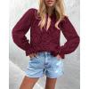 imagePRETTYGARDEN Womens Dressy Casual Blouse Tops Fall Spring Puff Long Sleeve Button V Neck Hollow Out Lace Embroidered ShirtsWine Red