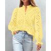 imagePRETTYGARDEN Womens Dressy Casual Blouse Tops Fall Spring Puff Long Sleeve Button V Neck Hollow Out Lace Embroidered ShirtsYellow