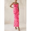 imagePRETTYGARDEN Womens Floral Bodycon Maxi Dress 2025 Summer Beach Sundress Sleeveless Spaghetti Strap Wedding Guest DressPink Floral