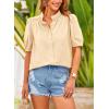 imagePRETTYGARDEN Womens Summer Button Down Shirts Short Lantern Sleeve V Neck Cotton Cute Dressy Casual Ladies Tops BlousesBeige