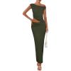 imagePRETTYGARDEN Maxi Skirt Sets Women 2 Piece Outfits Summer 2025 Spring One Shoulder Sleeveless Ruched Bodycon Long SkirtsArmy Green