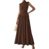 imagePRETTYGARDEN Womens 2 Piece Skirt Set 2025 Summer Ruched Tank Tops Ruffle Maxi Skirts Wedding Guest Matching OutfitsCoffee