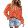 imagePRETTYGARDEN Womens Dressy Casual Blouse Tops Fall Spring Puff Long Sleeve Button V Neck Hollow Out Lace Embroidered ShirtsOrange