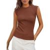 imagePRETTYGARDEN Womens Ribbed Tank Tops 2025 Summer Cap Sleeve Slim Fitted Knit Basic Casual Tee Shirts Trendy Fashion ClothesBrown