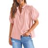 imagePRETTYGARDEN Womens Summer Button Down Shirts Short Lantern Sleeve V Neck Cotton Cute Dressy Casual Ladies Tops BlousesPink
