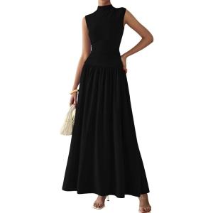 imagePRETTYGARDEN Womens 2 Piece Skirt Set 2025 Summer Ruched Tank Tops Ruffle Maxi Skirts Wedding Guest Matching OutfitsBlack