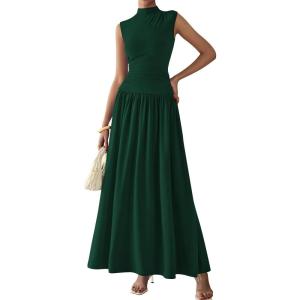 imagePRETTYGARDEN Womens 2 Piece Skirt Set 2025 Summer Ruched Tank Tops Ruffle Maxi Skirts Wedding Guest Matching OutfitsDark Green