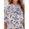 imagePRETTYGARDEN Floral Tops for Women Blouses Dressy Casual 2025 Summer Trendy Outfits Boho Pleated Short Sleeve ShirtsFloral Purple Pink
