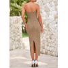 imagePRETTYGARDEN Womens 2025 Spring Maxi Dress Textured Bodycon Tube Off Shoulder Strapless Back Slit Long Party DressesKhaki