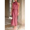 imagePRETTYGARDEN Womens 2025 Summer Satin Dress Elegant Sleeveless Mock Neck Cocktail Party Maxi DressesBrick Red