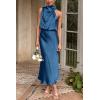 imagePRETTYGARDEN Womens 2025 Summer Satin Dress Elegant Sleeveless Mock Neck Cocktail Party Maxi DressesDark Blue
