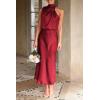 imagePRETTYGARDEN Womens 2025 Summer Satin Dress Elegant Sleeveless Mock Neck Cocktail Party Maxi DressesDark Wine Red