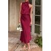 imagePRETTYGARDEN Womens 2025 Summer Satin Dress Elegant Sleeveless Mock Neck Cocktail Party Maxi DressesDeep Red