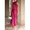 imagePRETTYGARDEN Womens 2025 Summer Satin Dress Elegant Sleeveless Mock Neck Cocktail Party Maxi DressesDeep Red