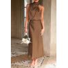 imagePRETTYGARDEN Womens 2025 Summer Satin Dress Elegant Sleeveless Mock Neck Cocktail Party Maxi DressesKhaki