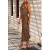 imagePRETTYGARDEN Womens 2025 Summer Satin Dress Elegant Sleeveless Mock Neck Cocktail Party Maxi DressesKhaki