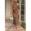 imagePRETTYGARDEN Womens 2025 Summer Satin Dress Elegant Sleeveless Mock Neck Cocktail Party Maxi DressesKhaki