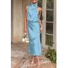 imagePRETTYGARDEN Womens 2025 Summer Satin Dress Elegant Sleeveless Mock Neck Cocktail Party Maxi DressesLight Blue