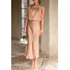 imagePRETTYGARDEN Womens 2025 Summer Satin Dress Elegant Sleeveless Mock Neck Cocktail Party Maxi DressesLight Khaki
