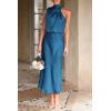 imagePRETTYGARDEN Womens 2025 Summer Satin Dress Elegant Sleeveless Mock Neck Cocktail Party Maxi DressesNavy