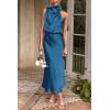 imagePRETTYGARDEN Womens 2025 Summer Satin Dress Elegant Sleeveless Mock Neck Cocktail Party Maxi DressesNavy