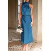 imagePRETTYGARDEN Womens 2025 Summer Satin Dress Elegant Sleeveless Mock Neck Cocktail Party Maxi DressesNavy