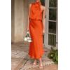 imagePRETTYGARDEN Womens 2025 Summer Satin Dress Elegant Sleeveless Mock Neck Cocktail Party Maxi DressesOrange