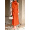 imagePRETTYGARDEN Womens 2025 Summer Satin Dress Elegant Sleeveless Mock Neck Cocktail Party Maxi DressesOrange