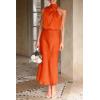 imagePRETTYGARDEN Womens 2025 Summer Satin Dress Elegant Sleeveless Mock Neck Cocktail Party Maxi DressesOrange