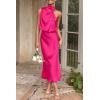 imagePRETTYGARDEN Womens 2025 Summer Satin Dress Elegant Sleeveless Mock Neck Cocktail Party Maxi DressesRose Red
