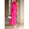 imagePRETTYGARDEN Womens 2025 Summer Satin Dress Elegant Sleeveless Mock Neck Cocktail Party Maxi DressesRose Red