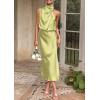 imagePRETTYGARDEN Womens 2025 Summer Satin Dress Elegant Sleeveless Mock Neck Cocktail Party Maxi DressesTender Green