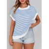 imagePRETTYGARDEN Womens Short Sleeve Sweater Spring Summer 2025 Round Neck Striped Pullover Cap Sleeve Knit Sweater Vest TopsBlue