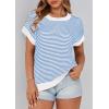 imagePRETTYGARDEN Womens Short Sleeve Sweater Spring Summer 2025 Round Neck Striped Pullover Cap Sleeve Knit Sweater Vest TopsBlue