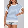 imagePRETTYGARDEN Womens Short Sleeve Sweater Spring Summer 2025 Round Neck Striped Pullover Cap Sleeve Knit Sweater Vest TopsBlue